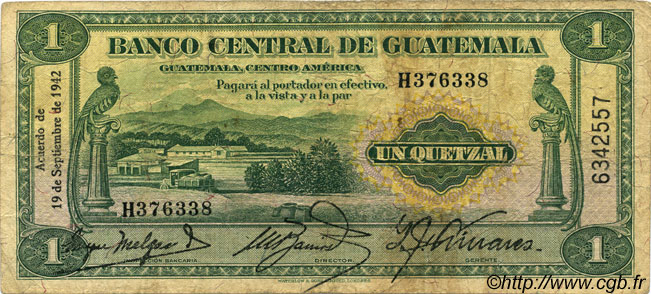 1 Quetzal GUATEMALA  1942 P.014a fSS