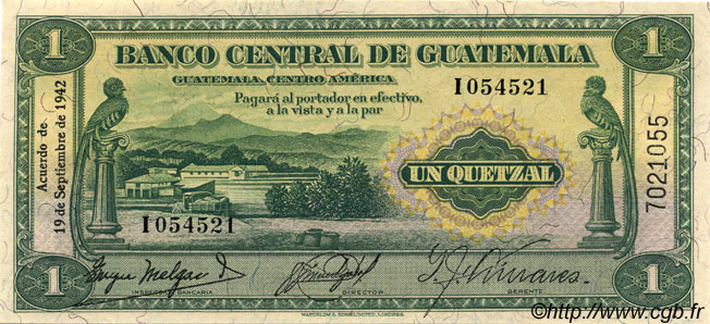1 Quetzal GUATEMALA  1942 P.014a UNC
