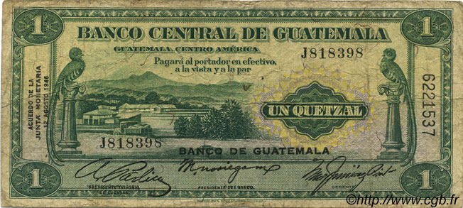 1 Quetzal GUATEMALA  1946 P.020 F