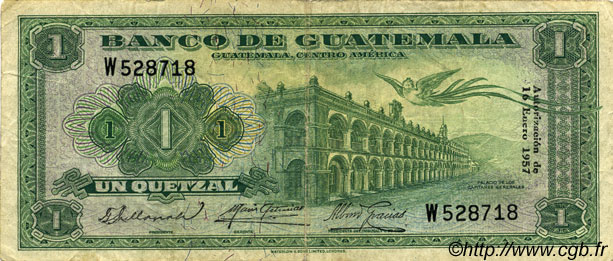 1 Quetzal GUATEMALA  1957 P.036 SS