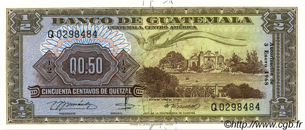50 Centavos de Quetzal GUATEMALA  1968 P.051 ST