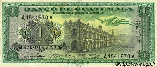 1 Quetzal GUATEMALA  1966 P.052 VF