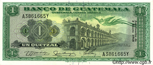 1 Quetzal GUATEMALA  1968 P.052 UNC