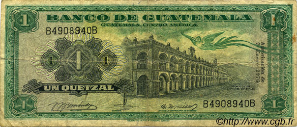 1 Quetzal GUATEMALA  1970 P.052 S