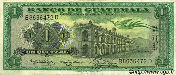 1 Quetzal GUATEMALA  1972 P.052 fVZ