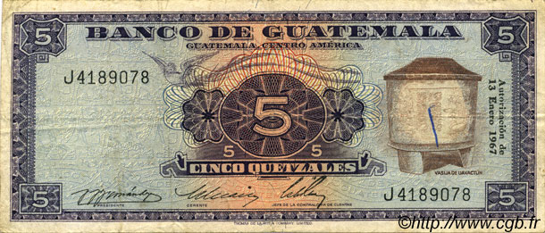 5 Quetzales GUATEMALA  1967 P.053 MB