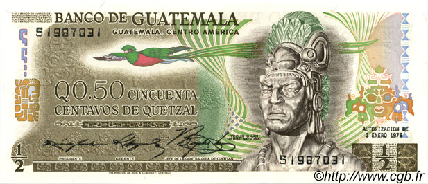 50 Centavos de Quetzal GUATEMALA  1975 P.058b UNC