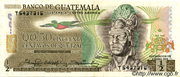 50 Centavos de Quetzal GUATEMALA  1983 P.058c VF+