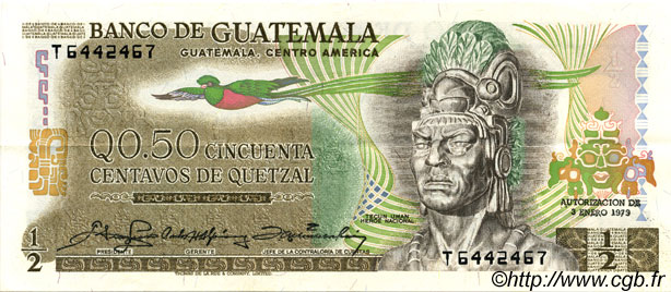 50 Centavos de Quetzal GUATEMALA  1979 P.058c XF+