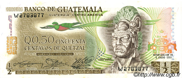 50 Centavos de Quetzal GUATEMALA  1982 P.058c SC+