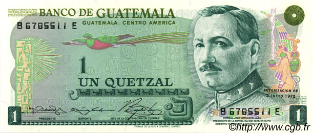1 Quetzal GUATEMALA  1972 P.059a UNC