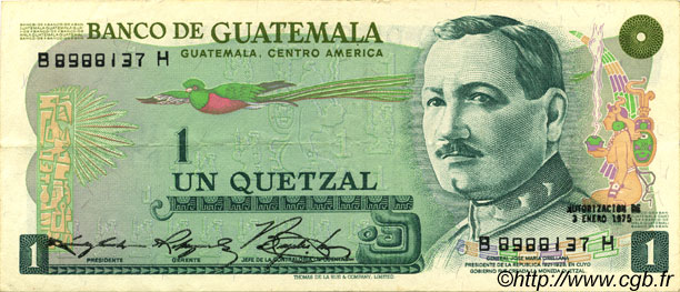1 Quetzal GUATEMALA  1975 P.059b MBC+