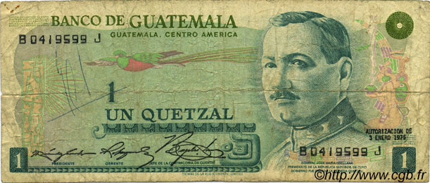 1 Quetzal GUATEMALA  1972 P.059c RC a BC