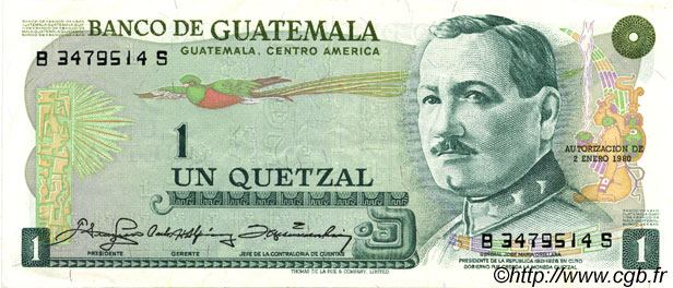1 Quetzal GUATEMALA  1980 P.059c XF