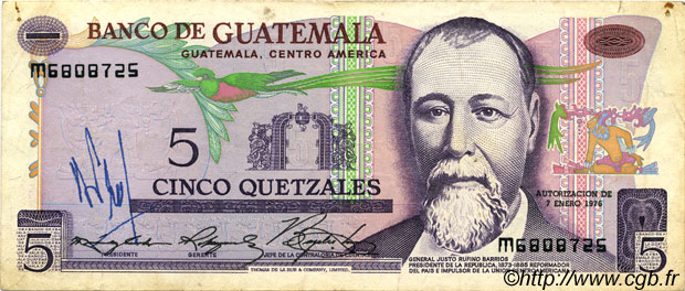 5 Quetzales GUATEMALA  1976 P.060b MB
