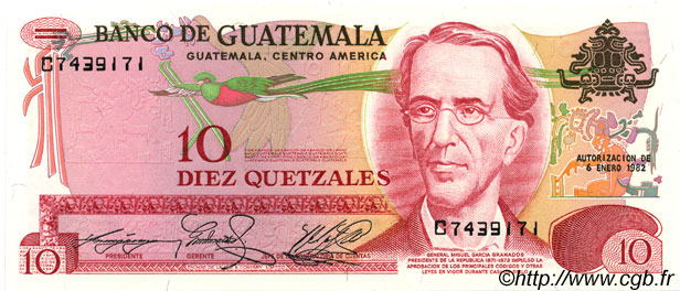 10 Quetzales GUATEMALA  1982 P.061c UNC