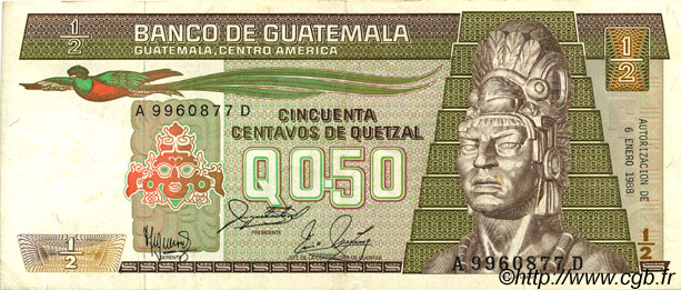50 Centavos de Quetzal GUATEMALA  1983 P.065 SS
