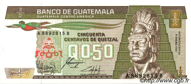 50 Centavos de Quetzal GUATEMALA  1985 P.065 FDC