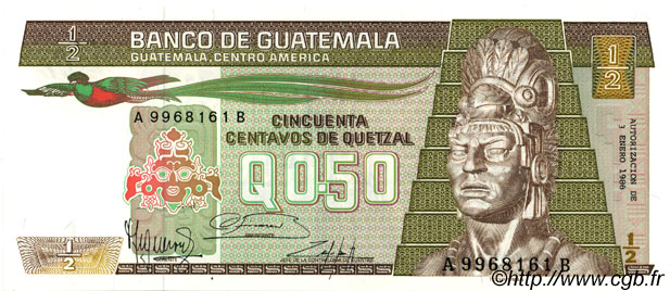 50 Centavos de Quetzal GUATEMALA  1986 P.065 FDC