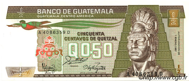 50 Centavos de Quetzal GUATEMALA  1987 P.065 FDC