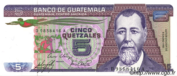 5 Quetzales GUATEMALA  1985 P.067 SC+