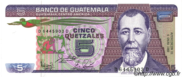 5 Quetzales GUATEMALA  1988 P.067 UNC