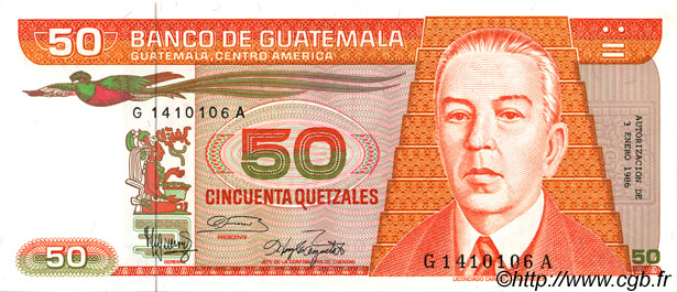 50 Quetzales GUATEMALA  1986 P.070 FDC