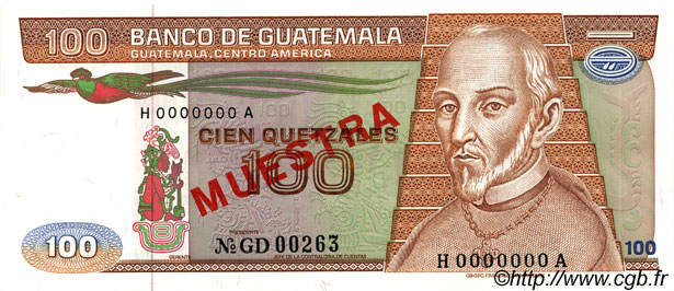 100 Quetzales Spécimen GUATEMALA  1983 P.071s SC