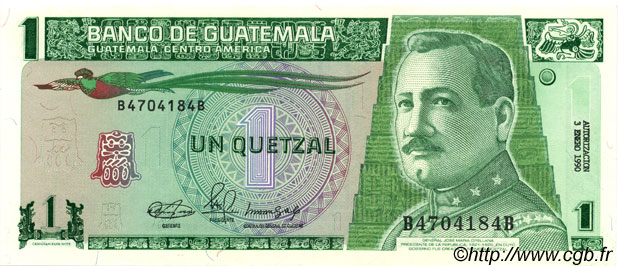 1 Quetzal GUATEMALA  1990 P.073a UNC-