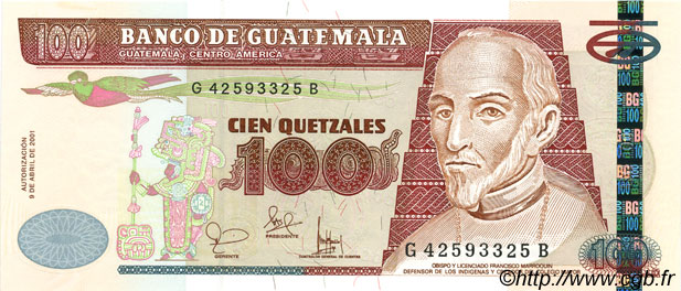100 Quetzales GUATEMALA  2001 P.104 FDC
