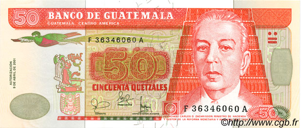 50 Quetzales GUATEMALA  2001 P.105 UNC