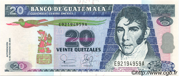 20 Quetzales GUATEMALA  2003 P.108 ST