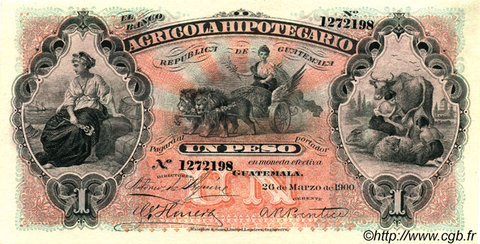 1 Peso GUATEMALA  1900 PS.101a SC+