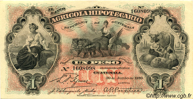 1 Peso GUATEMALA  1920 PS.101b fST