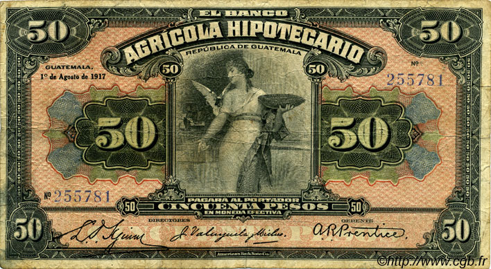 50 Pesos GUATEMALA  1917 PS.104a S