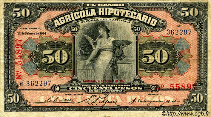 50 Pesos GUATEMALA  1926 PS.104b S to SS