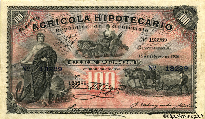 100 Pesos GUATEMALA  1926 PS.105e SPL