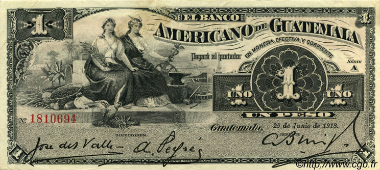1 Peso GUATEMALA  1917 PS.111b VF+