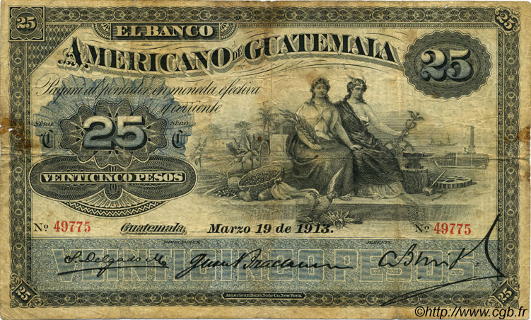25 Pesos GUATEMALA  1913 PS.113 MB
