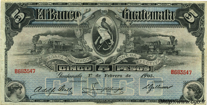 5 Pesos GUATEMALA  1905 PS.143b MBC