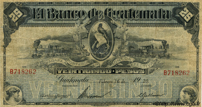 25 Pesos GUATEMALA  1920 PS.146b BC