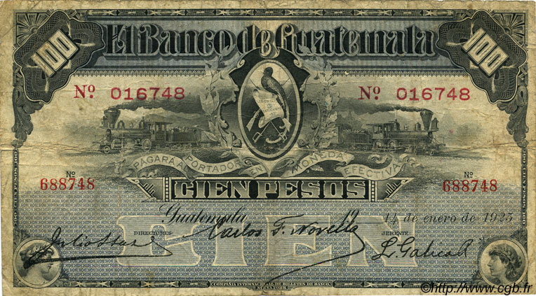 100 Pesos GUATEMALA  1925 PS.147d BC