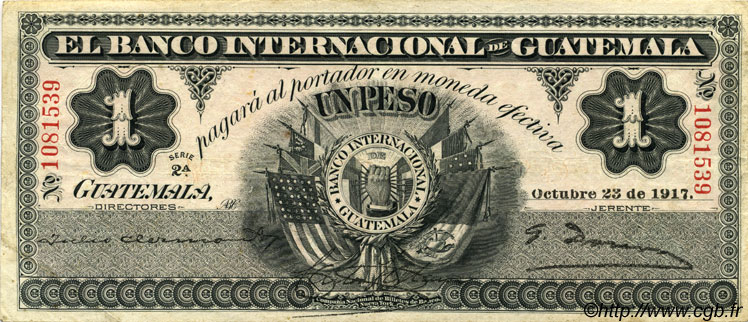 1 Peso GUATEMALA  1917 PS.153a BB