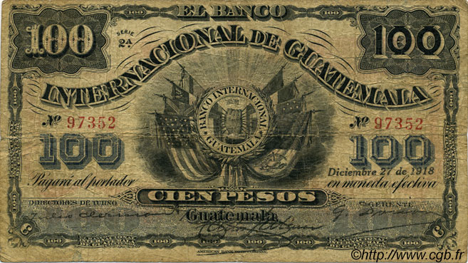 100 Pesos GUATEMALA  1918 PS.160a VG