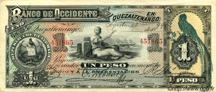 1 Peso GUATEMALA  1899 PS.173b fVZ