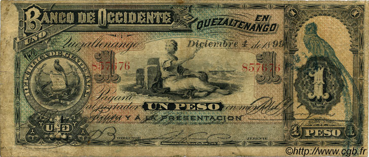 1 Peso GUATEMALA  1899 PS.173b fS