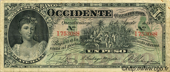 1 Peso GUATEMALA  1900 PS.175a BC a MBC