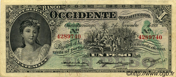 1 Peso GUATEMALA  1921 PS.175b SS to VZ