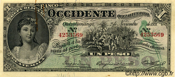 1 Peso GUATEMALA  1921 PS.175b XF+