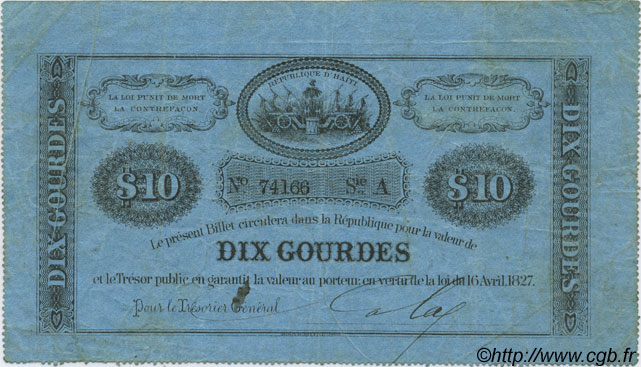 10 Gourdes HAÏTI  1827 P.036 TTB
